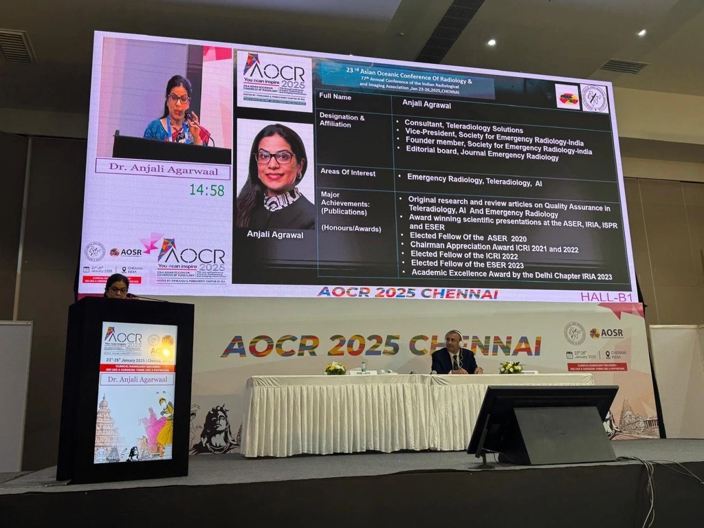 Dr. Anjali Agrawal speaking at AOCR-IRIA 2025, Chennai.
